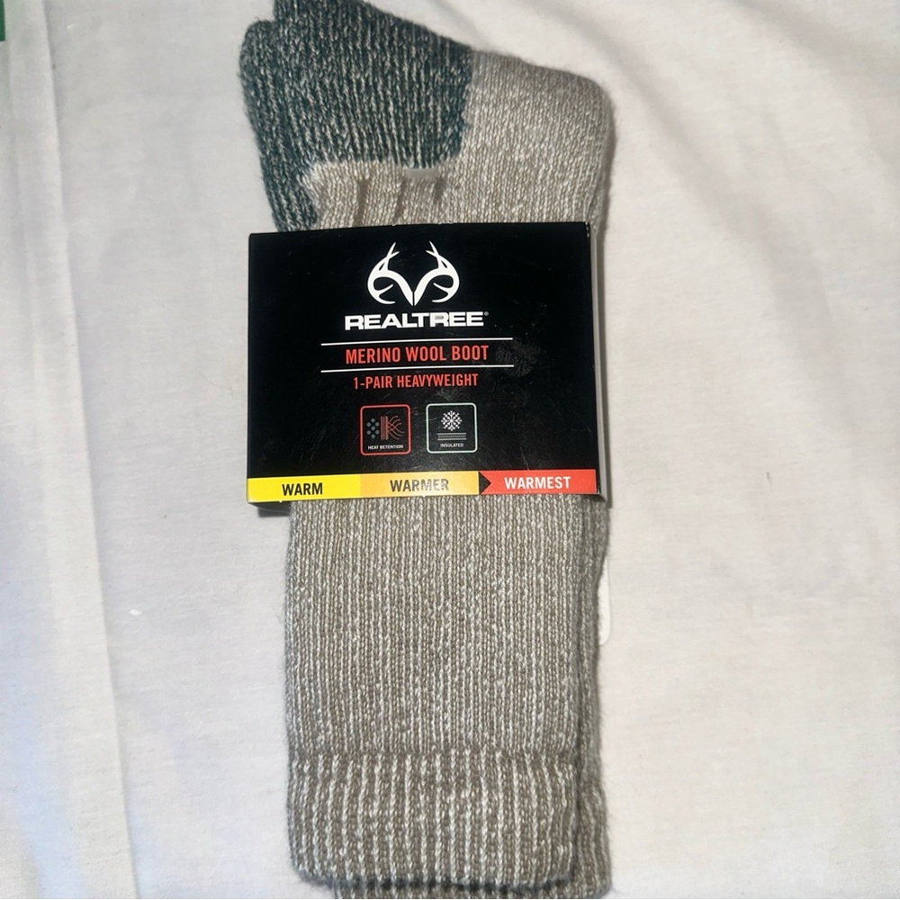 RealTree Merino Wool Heavyweight Boot Sock 1Pair size Large Made In USA